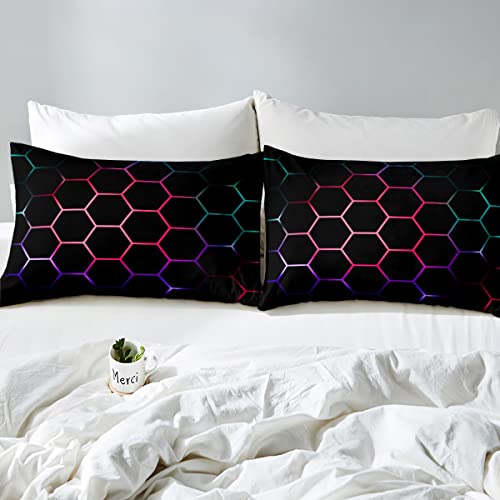 Housse de Couette Hexagonale de Luxe Lit Double Géométrique 3D