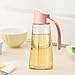 Drizom Non-Drip Glass Oil & Vinegar Container And Dispenser Bottle With Automatic Cap, Leakproof, Automatic Stopper, Precise-Pour Spout, And Non-Slip Handle，17oz (Light Pink)