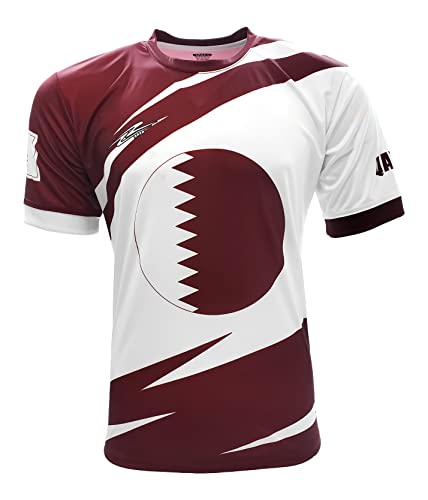 Arza Sports Men's Qatar Fan Jersey Design Color Burgundy/White (Small)