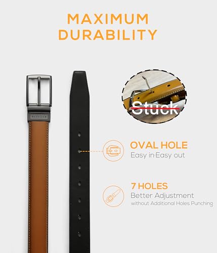 Image of Chaoren Leather Ratchet Belt 2 Pack Dress with Click Sliding Buckle 1 3 /8 inch in Gift Set Box - Adjustable Trim to Fit