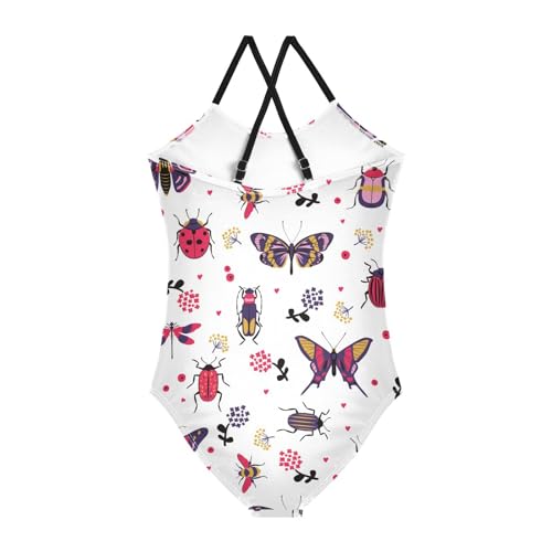 Bug Butterfly Girls One Piece Swimsuits Moth Dragonfly Sport Halter Swimwear Beach Bathing Suit 7-8T2