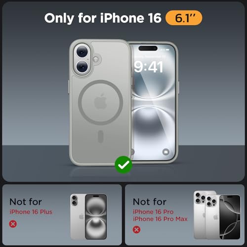 Image of Miracase Magnetic Series for iPhone 16 Case [Compatible with MagSafe] Military-Grade Protection, Anti-Fingerprint, Slim Phone Case for iPhone 16 6.1 inch - Grey