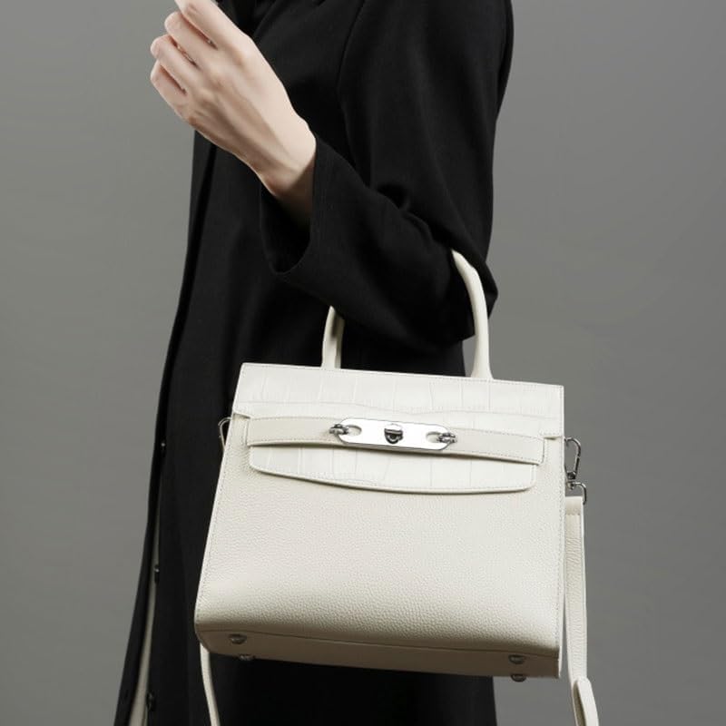 Women's Handbag Genuine Leather Shoulder Crossbody Bag Casual Versatile(White)