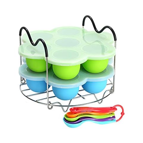 ULEE Silicone Egg Bites Molds Compatible with Instant Pot Accessories 6 Qt 8 Quart, Including Steamer Rack Trivet with Heat Resistant Handles, 5-Piece Measuring Spoons as Bonus, Sous Vide Egg Poachers Cover