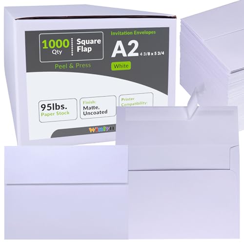 Enveloppes invitation A2 blanches épaisses de 43,1 kg à rabat carré