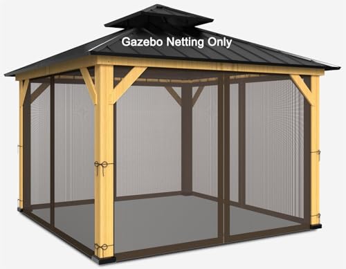 10-ft x 12-ft Gazebo Netting Replacement,Universal 4-Panel Mosquito Netting for Gazebo with Zippers(Only Netting)-Brown