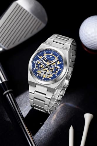 Image of Daniel Hechter Paris Austerlitz Collection Skeleton Style Analog Watch for Men with Luminous Hands and Stainless Steel Strap - Mechanical-Inspired.