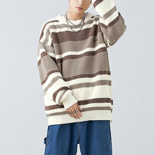 Pull tricoté homme ample col rond à rayures style décontracté - 3