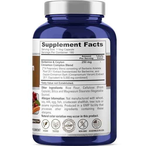 NusaPure Berberine with Ceylon Cinnamon 5000mg 180 Veggie Capsules, Vegetarian, Non-GMO Supplement, (Berberine Complex)