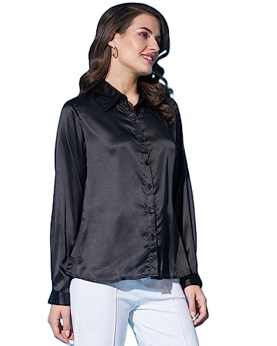Image of FUNDAY FASHION Women's Solid Regular Fit Satin Shirt