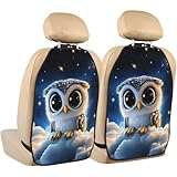 Gjieliness Cute Baby Owl Sitting On The Clouds Car Seat Back Kick Protectors,2 Pack Adorable Cartoon Owl Kick Mats With Storage Pockets For Vehicles To Protect From Dirt Mud Scratches