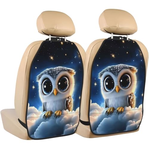 Gjieliness Cute Baby Owl Sitting On The Clouds Car Seat Back Kick Protectors,2 Pack Adorable Cartoon Owl Kick Mats With Storage Pockets For Vehicles To Protect From Dirt Mud Scratches
