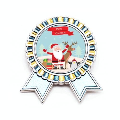 Broche de Père Noël en métal élan et pingouin taille M pour accessoire de fête