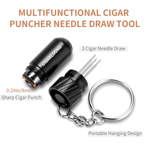 Demcigar Cigar Punch Cutter,Cigar Draw Enhancer 2-in-1 Stainless Steel Cigar Hole Opener,Three Needle Puncher(Black)