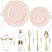 Liacere 350PCS Pink Plates Disposable-PinK Plates 50guest Baroque Plastic Dinnerware include 100Plates, 50Pack Pre Rolled Napkins with Silverware 50Cups Perfect for Valentine's Day＆Galentines Day