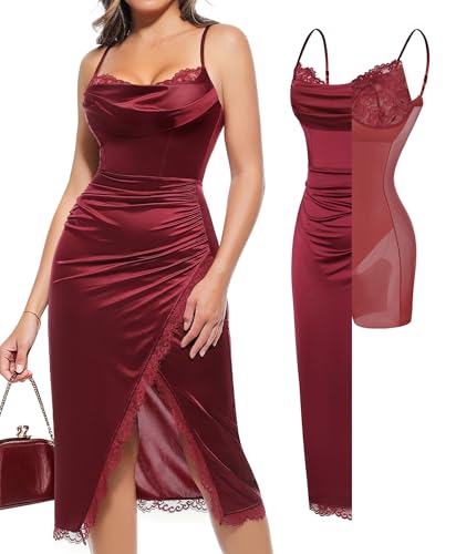 Popilush Satin Shapewear Corset Dress with Lace Trim