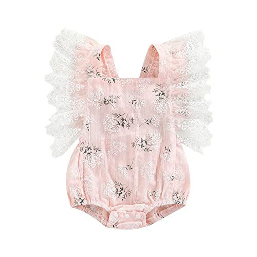 Newborn Baby Girls Lace Ruffle Sleeveless Romper Bodysuit Floral One-piece Jumpsuit Outfit