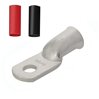 Heavy Duty 2x1/4 Tinned Copper Wire Lugs,12Pcs 2 AWG 1/4'' Stud Tubular Ring Terminals with 12Pcs Heat Shrink Tubing for Boat Marine Audio