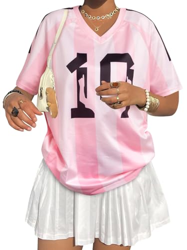 Oversized Jersey Shirts for Women Argentina Jersey Brazil Shirt Pink Soccer Mom Tshirts Y2k V Neck Short Sleeve Top