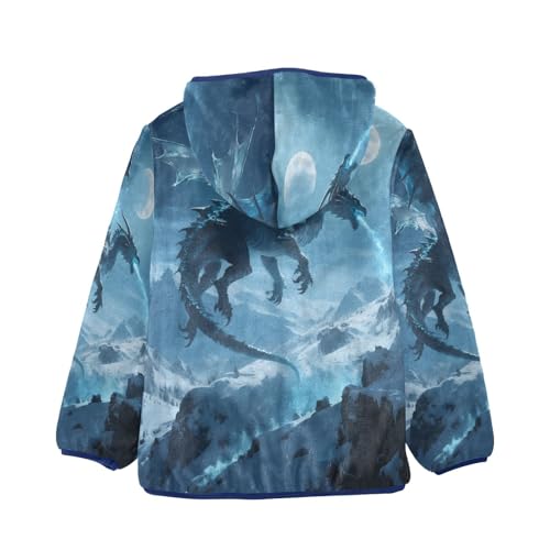 Dragon Soaring over Mountains Toddler Fleece Jacket Girl Boys Hooded Fleece Jacket Coat Warm Outwear Zip-up 3-10T2