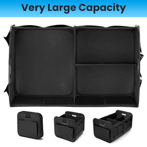 Image of STHIRA Car Boot Organizer, Foldable Trunk Organizer With Multi-Compartments Handles & Waterproof 600D Oxford Polyester Organiser Versatile Storage Box, Office, Outdoor Use, Automobiles, Black