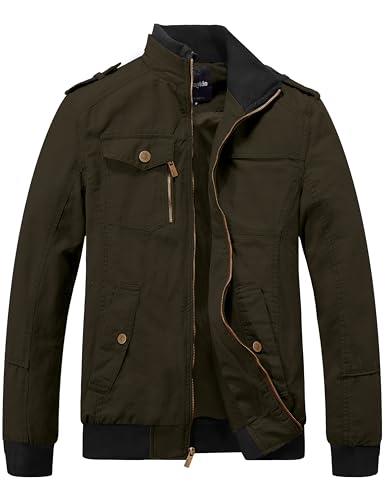 wantdo Men's Big and Tall Casual Cotton Jacket Work Jacket Army Green Large