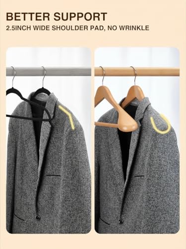 Image of Ginoya Brothers Wide Shoulder Wooden Hangers, Suit Hangers with Non Slip Pants Bar, Smooth Finish 360 Swivel Hook Solid Wood Coat Hangers for Dress, Jacket, Heavy Clothes Hanger. (2)