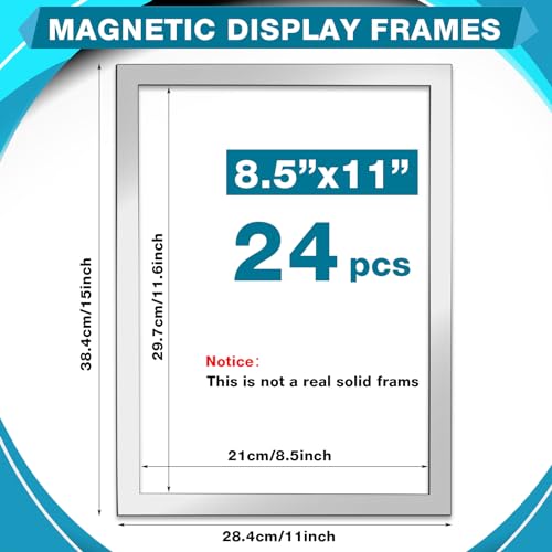 Leinuosen 24 Pcs 8. 5 x 11 Inch Magnetic Signs Holders Bulk Self Adhesive Picture Frames Document Holder Wall Mount for Windows Wall Door Home Office(Silver)