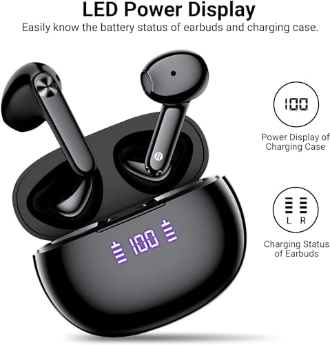 Ear Buds Wireless Earbuds Bluetooth Headphones 56H Playback Stereo Mic in-Ear Earbuds with LED Power Display Charging Case IP7 Waterproof Wireless Earphones for iOS Android Phone, Black - Image 3