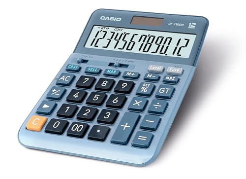 Casio Tischrechner DF-120EM, 12-stellig, Cost/Sell/Margin, Gesamtsummen-Speicher, Solar-/Batteriebetrieb, silber,