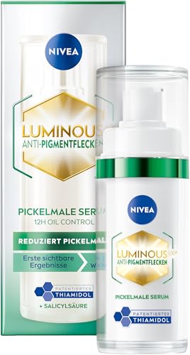 NIVEA LUMINOUS630 Anti-Pigmentflecken Pickelmale Serum, mattierende Gesichtspflege mit Thiamidol, Salicylsäure und Grüntee-Extrakt, speziell für Mischhaut entwickelt (30 ml)