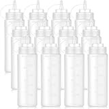 Bekith 12 pack 16 Oz Wide Mouth Plastic Squeeze Condiment Bottles with Twist On Cap Lids and Discrete Measurements, Empty Squirt Bottle For Sauce, Ketchup, Paint