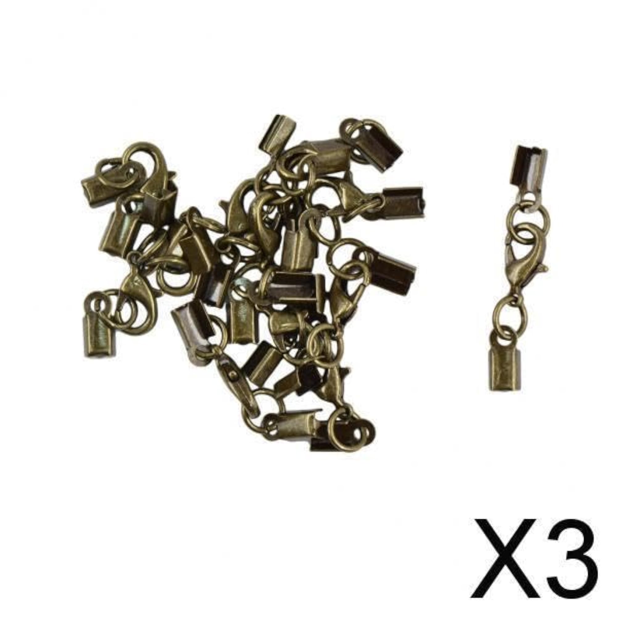 Brass Lobster Claw Clasp and Leather Crimp Clip Ends Set