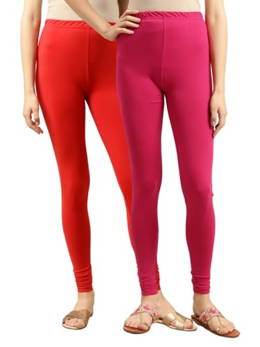 rangita Women Cotton Red & Pink Solid Full Length Churidar (Pack of 2), M Deal