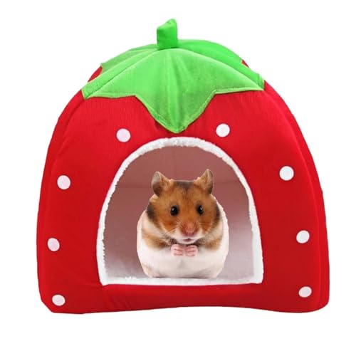 Guinea Pig Bed, Guinea Pig House, Hamster Bed, Small Animal Pet Winter House Warm Nest, Non Slip Strawberry Hedgehog House Pad, Hideout Cage Cave Bed for Chinchilla Ferret Gerbil