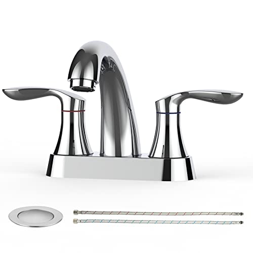 Bathroom Faucet, 4 Inch Bathroom Faucets for Sink 3 Hole, Centerset Bathroom Sink Faucet with Pop Up Drain and cUPC Lead-Free Hose(Chrome)