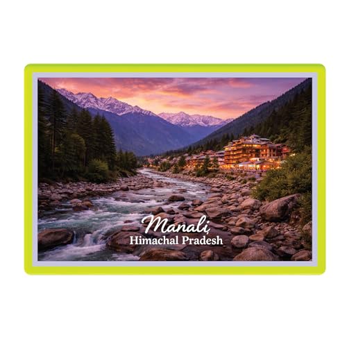 Image of Decorative Fridge Magnet with Glowing Border | Pack of 1 (Manali, Himachal Pradesh, 3x2 inch - Fluorescent Border)