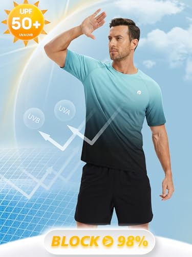 Image of PINSPARK Workout Shirts for Men UPF 50+ Quick Dry Athletic Gym Tee Shirts Mens Short Sleeve Running Cooling Swimming T-Shirt