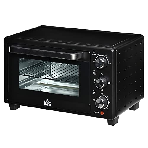 HOMCOM Mini four 1400 W 21 L - thermostat 230°C max - minuteur 60 min - 3 modes de cuisson - 4 accessoires inclus - acier inox. métal verre trempé noir