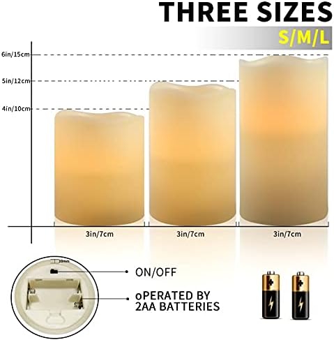 Miniatura 2 de Velas sin llama paquete de 3 velas LED parpadeantes H4 de 5 pulgadas 6 pulgadas D3.15 con pilar de cera real con control remoto de 10 teclas y