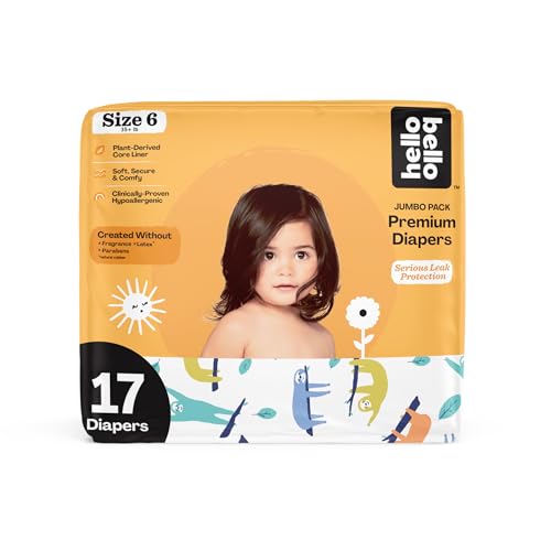 Image of Hello Bello Premium Baby Diapers Size 6, 17 Count of Disposable, Extra-Absorbent, Hypoallergenic Baby Diapers with Snug and Comfort Fit, Sleepy Sloth