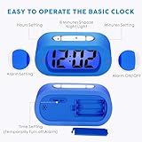 Plumeet Digital Alarm Clock Travel Clock with Snooze and Nightlight - Easy to Set Simple Bedside Alarm Clocks for Kids - Ascending Sound - Battery Powered (Blue) - Image 6