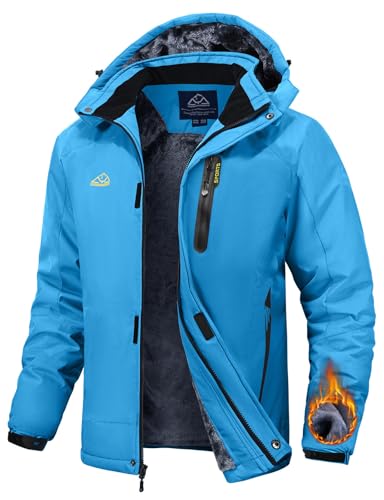 Rdruko Skijacke Herren Winterjacke Snowboardjacke Warme Fleece GefüTtert Winter Jacke Wasserdicht Funktionsjacke Männer Outdoor Wanderjacke mit Kapuze-Blau L