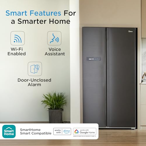 Image of Midea 592 L Side By Side, Frost Free Refrigerator|Wi-Fi |Double |Voice Assistant |App Control |Inverter compressor (MDRS791MIF28IND Jazz Black)