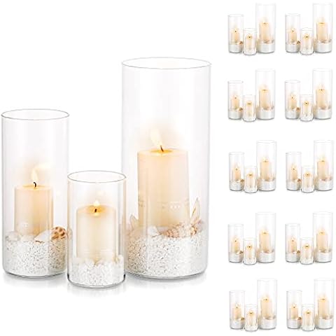 Kerzenhalter Glas Set Kerzenständer Glaszylinder: Modern Windlicht Für Stumpenkerzen Teelicht Pampasgras Vasen Hochzeit Tischdeko Glasvase Zylinder Deko Wohnzimmer Esstisch Cover