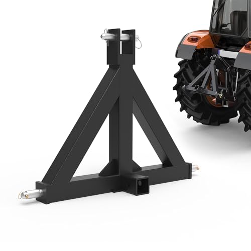 LANDTOP 3 Point Trailer Hitch with 2-Inch Receiver for Category 1 Tractor Heavy Duty 3 Point Hitch Attachments Tractor Drawbar for Kubota John Deere Yanmar Black