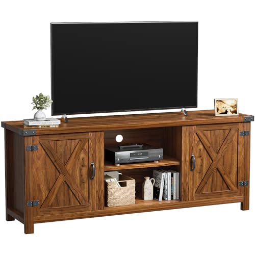 image for YESHOMY Modern Farmhouse TV Stand with Two Barn Doors and Storage Cabi
