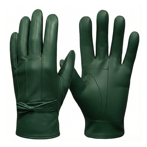 SiXsigma Sports Ladies Winter Driving Leather Gloves Women - Quick Dry Soft Fleece Lined Thermal Gloves Womens Perfect For Driving Glove's - Ideal Gifts For Women (Green, Medium/Large)