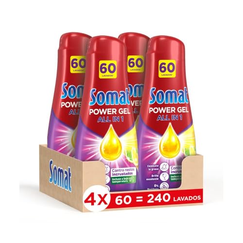 Somat Power Gel Todo en 1 para Lavavajillas Lima Limón (240 Lavados), Detergente para Lavavajillas con Limpieza Potente, Para una Vajilla Perfectamente Limpia Incluso en Programas Eco y Ciclos Cortos