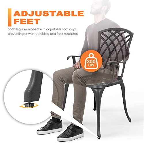 Image of NUU GARDEN Patio Bistro Sets 3 Piece Cast Aluminum Bistro Table and Chairs Set with Umbrella Hole Bistro Set of 2 for Patio Backyard, Black